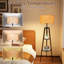 Tripod Floor Lamp with Rattan & Linen Dual Lampshades, Natural Wood Standing Light for Living Room & Bedroom