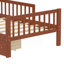 Lit simple avec rangement pour tête de lit, 2 tiroirs sous le lit et 3 barrières de sécurité pour les côtés, noyer-115675927