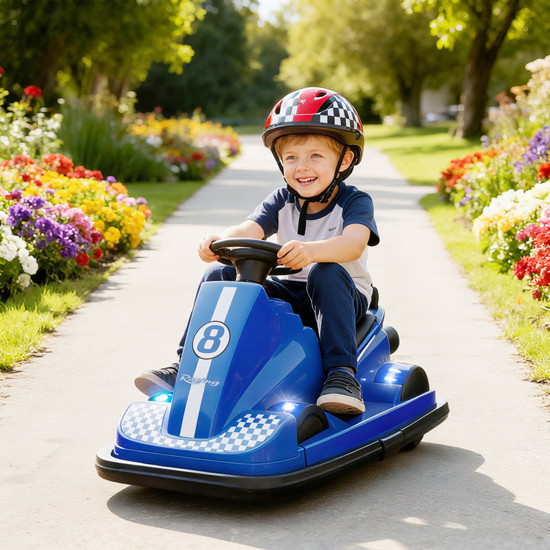 AIYAPLAY Kids Bumper Car 360° Rotation Spin Steering Wheel Control, Blue