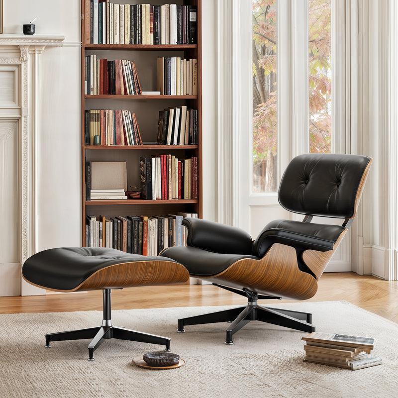 Swivel Accent Chair With Ottoman Lounge Chair, Light Walnut/Black, 34'' H X 31.5'' W X 34.25'' D