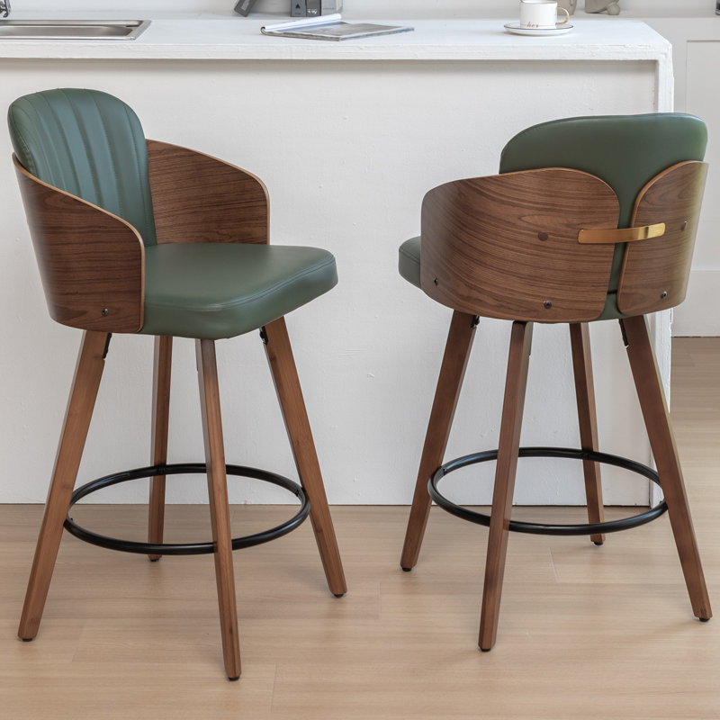 Tabourets pivotants en similicuir Ljubka, Vert, Tabouret de comptoir (siège d'une hauteur de 26,1
