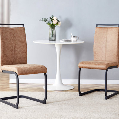 De 2 chaises de meuble-lavabo brun: chaises rembourrées à haut dossier avec pieds en tube de métal pour la salle à manger, le patio, le club, le bureau, 2 pièces, cuisine, bureau, espace invité