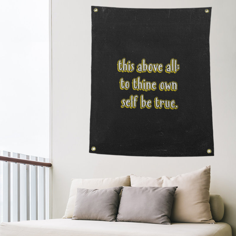 Tapisserie tableau noir en polyester, citation shakespeare, H 59 pi x l 50 po, Jaune