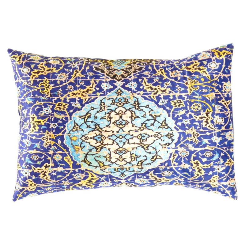 Coussin décoratif en velours, H 16 po x l 24 po, Forme rectangulaire, Bleu marine / orange / jaune / vert