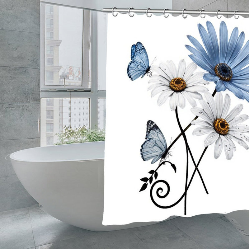 Blue & White Daisies Shower Curtains, 71 X 71
