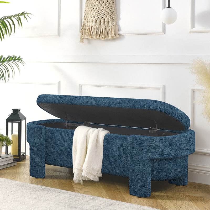 Cineus Oval Fabric Upholstered Storage Ottoman, Dark Blue