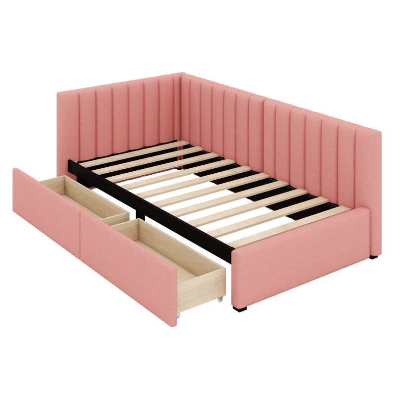 Lit de rangement rembourré Ninette, Rose