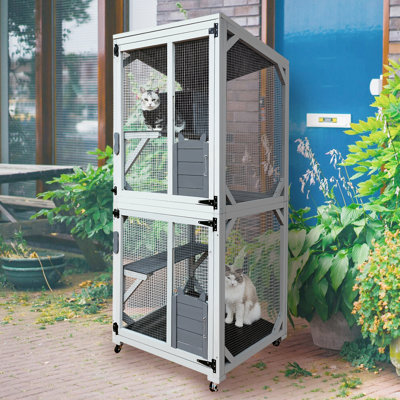 30.7" Wooden - Outdoor Cat Shelter With Napping House, 4 Platforms, Asphalt Roof & Sliding Door Pet Entrance Area Luxury House Waterproof Removable Bottom For Cleaning