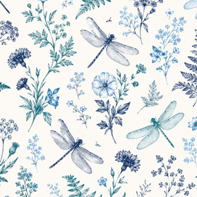 Peel and Stick Wallpaper Farmhouse Decor Dragonfly Botanical Blue Contact Paper Removable Self Adhesive Wall Mural Wall Decor for Bedroom Kitchen Cabinets 17.7in x 118in