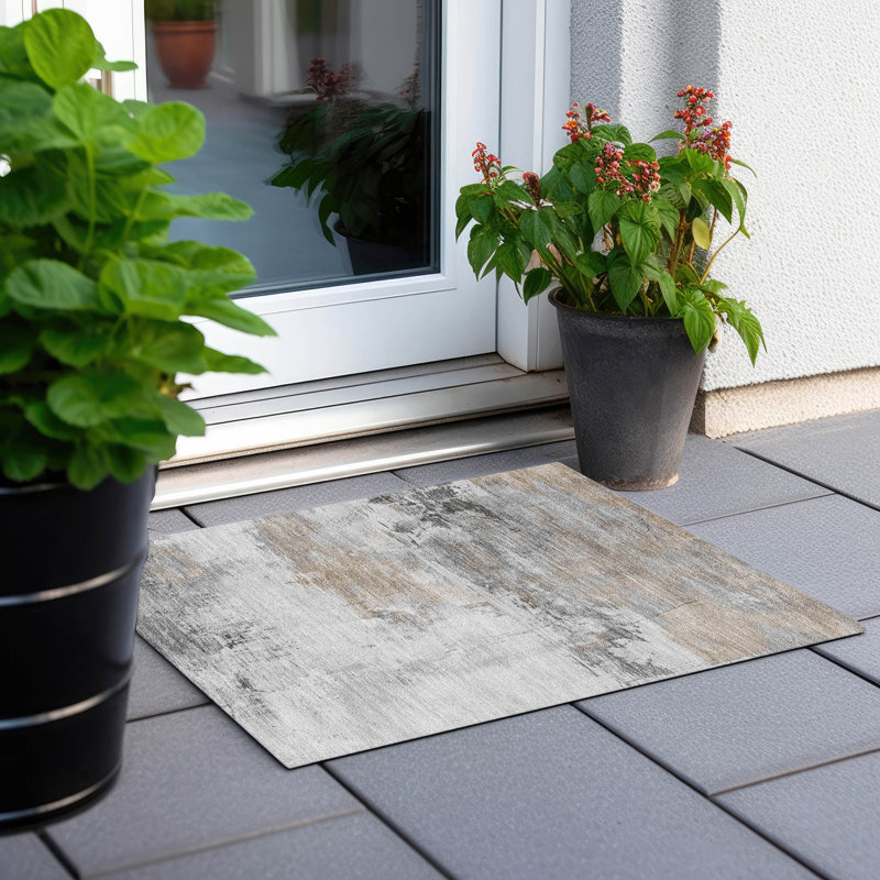 Machine Washable Indoor/Outdoor Cinead ACN1685 Ivory Rug, Rectangle 1'8" x 2'6"