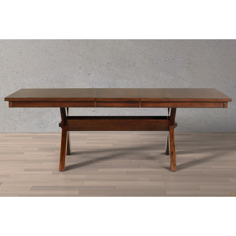 Karven Wood Trestle Extendable Dining Table with Leaf, Dark Hazelnut