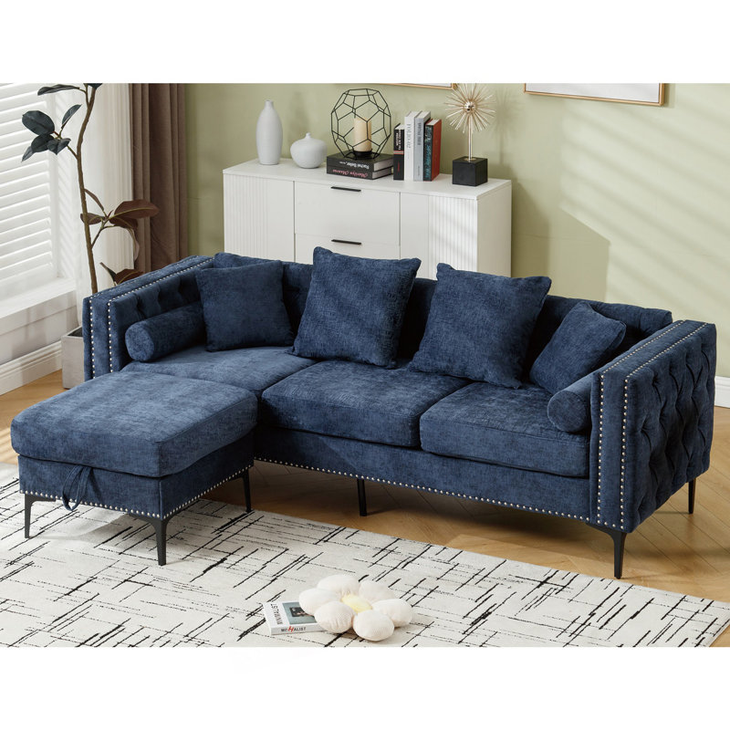 Canapé modulaire en L avec repose-pieds et canapé de rangement, Bleu