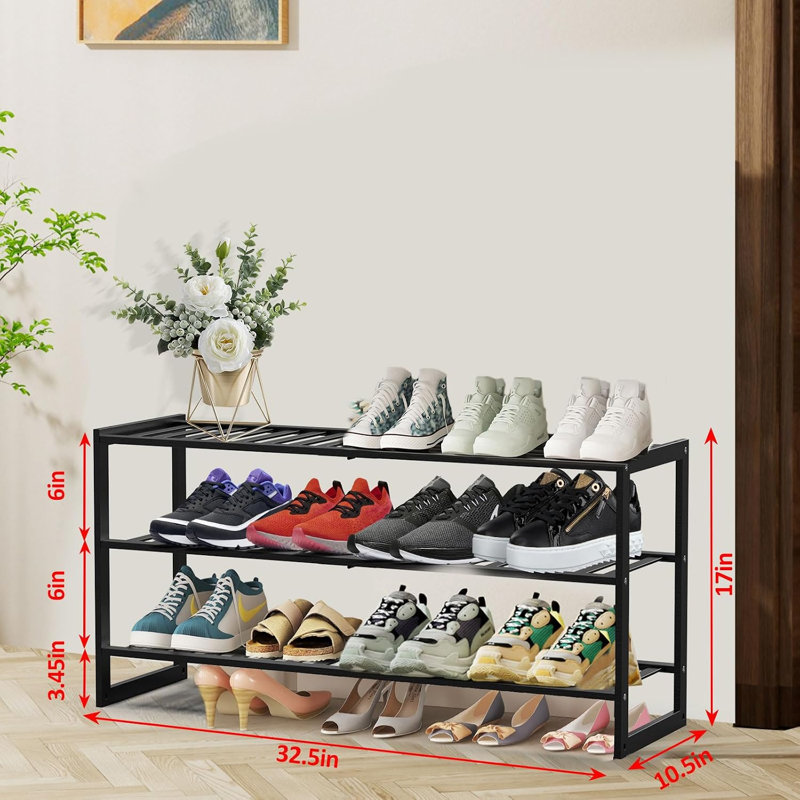 Étagère à chaussures empilable en bambou à 3 niveaux (82,5 cm) pour entrée, placard ou garage.
