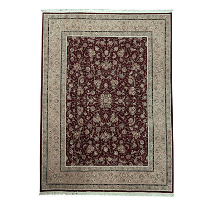Tapis unique rouge / vert / beige noué à la main 9 pi x 12 pi
