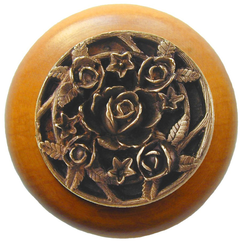 Floral Mushroom Knob, Antique Brass