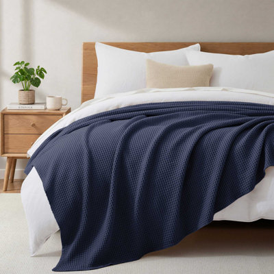 Waffle Weave Egyptian Cotton Blanket Soft Textured Bed Blanket for All Season Comfort