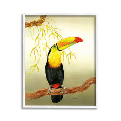 Toucan sur une branche de forêt, estampe numérique encadrée par Christine Reichow