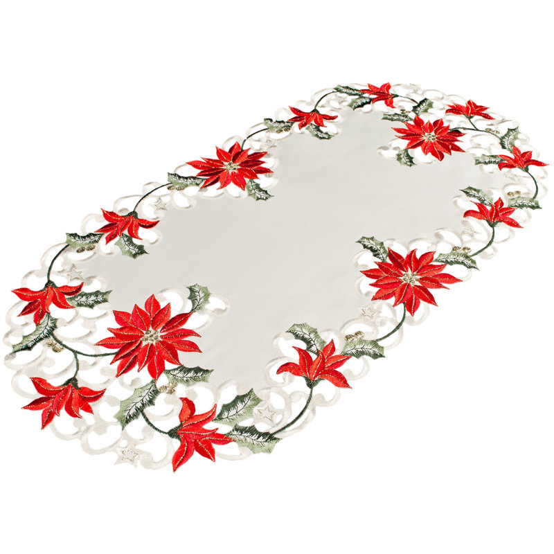 Lawley Christmas Holiday Poinsettia Table Runner (14" x 27")