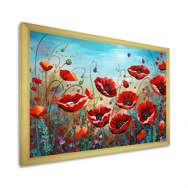 Red Poppies Blossoming III - impression, H 16 po x l 32 po x P 1 po, Cadre doré simple