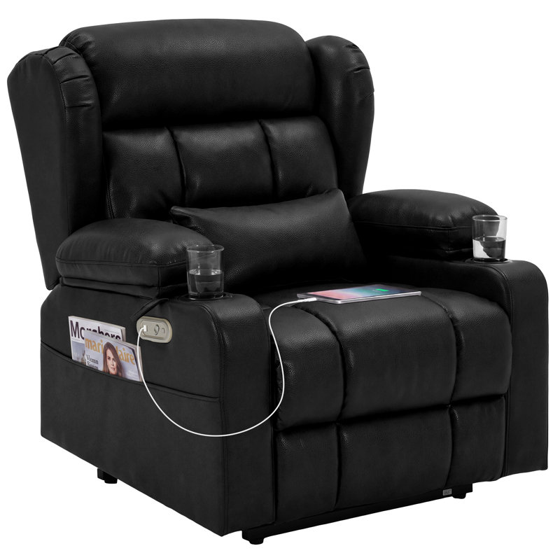 Fauteuil inclinable électrique à bascule, mouvement de bascule réglable sur 3 niveaux, massage en 8 points et chauffage lombaire, accoudoirs avec rangement, poches latérales, ports de chargement USB et Type-C