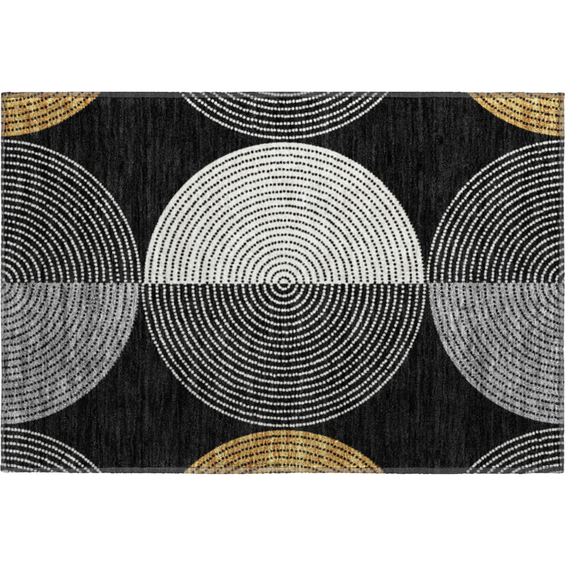 Premium Machine Washable Mayfield AMF2281 Geometric Rug, 1'8" x 2'6", Black