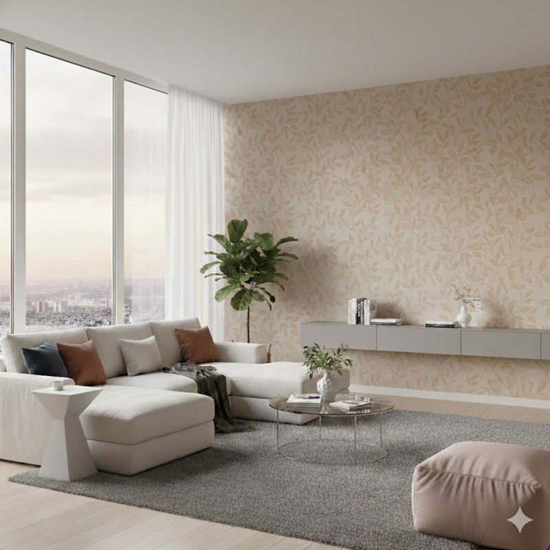 Utopia Collection Loose Leaf Wallpaper Roll, Beige