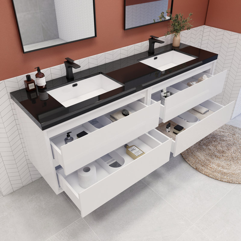 Ensemble de meuble-lavabo double 72 po Vickye, Blanc lustré