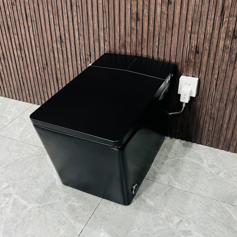 Square Smart Toilet With Built-In Tank For Modern Bathroom, Remote Control, Tankless Bidet Toilet With Foot Touching Lid Opening, Auto Flush, Heated Seat, LED Digital Display, User Memory, White