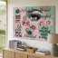 Toile, collage visuellement captivant qui se déploie sur un fond pastel doux, mélangeant de façon transparente un art mural sur toile rose et vert menthe-1430841679