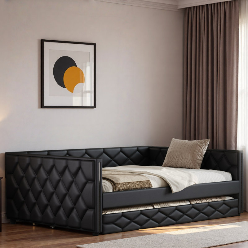 Lit de jour rembourré avec couchette et DEL, Noir