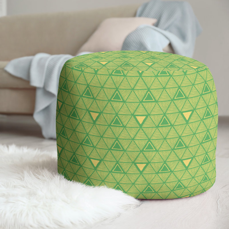 Upholstered Pouf, Green/Yellow