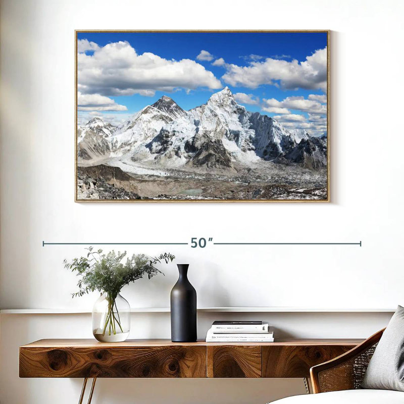 Vue panoramique de l'Himalaya, Cadre flottant en bois naturel, 40 po x 27 po