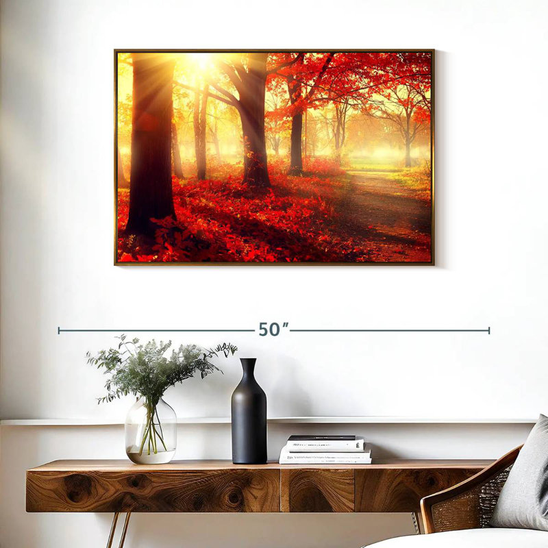 Forêt rouge vif, Cadre flottant doré, 37 po x 25 po