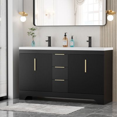 Skeen 60" Double Sink Bathroom Vanity Set With Resin Sink Top, Faucet, Assembly Required