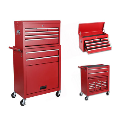 Tool Chest, 8-Drawer Rolling Tool Storage Cabinet With 2 In 1 Detachable Top Tool Box