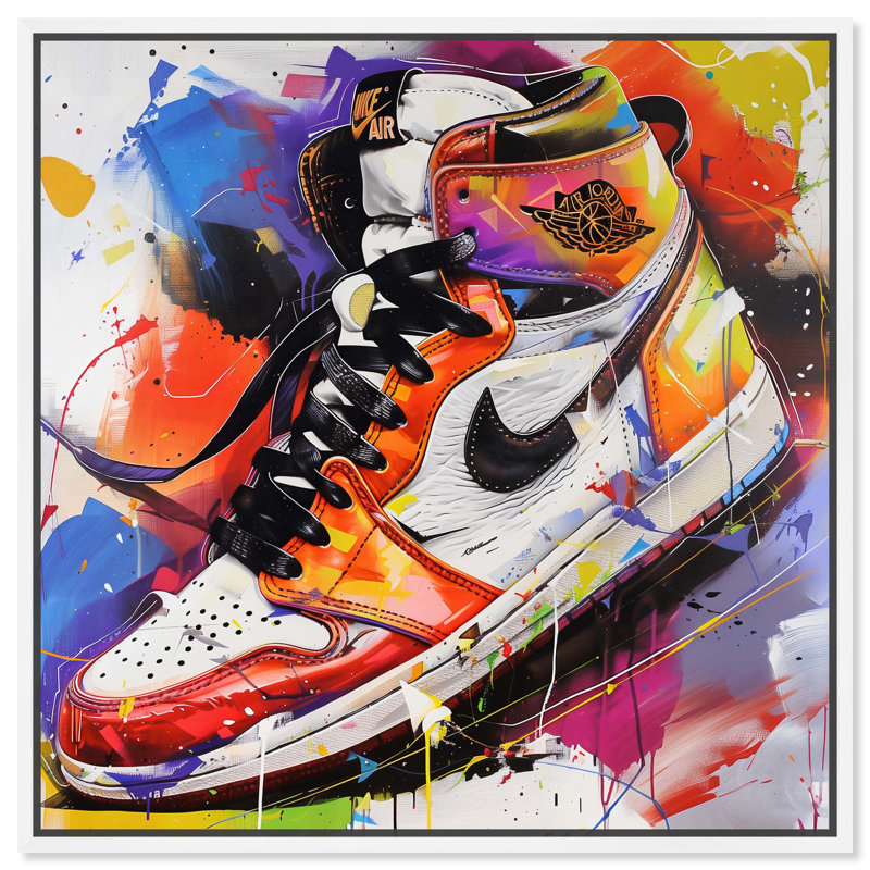 «Bright Bold Splash Sneaker», impressions sur toile par Art Remedy, H 41 po x l 41 po, Blanc
