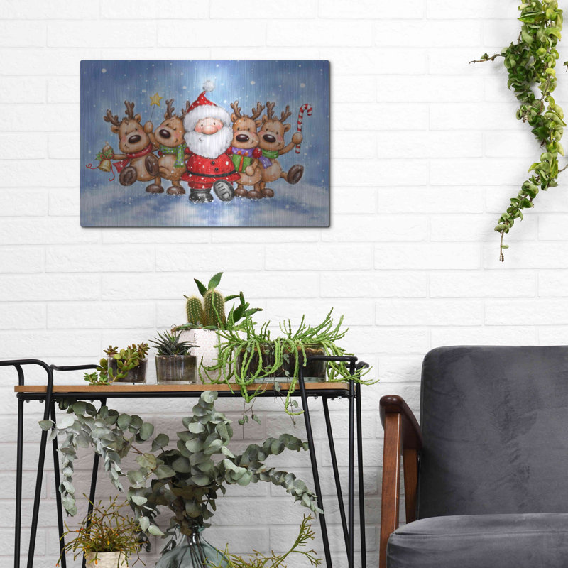 «Santa With Reindeers» par Makiko, H 12 po x l 16 po