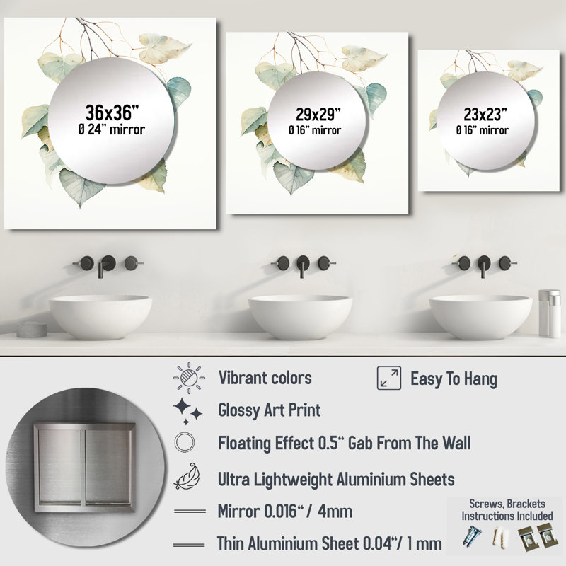 Miroir mural Hinnerike - Leaves, 23 po x 23 po