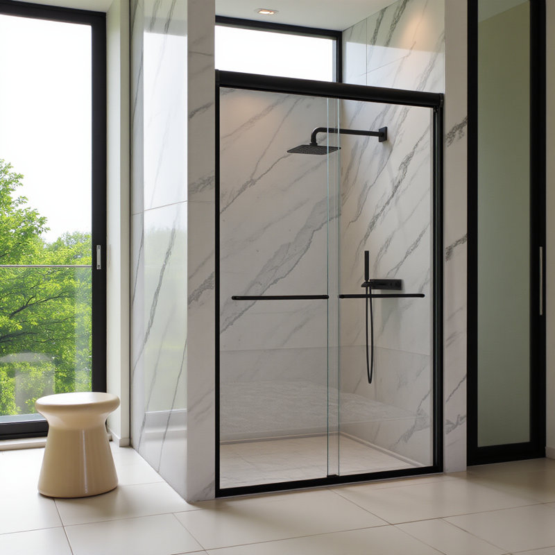 44"-48"w*72" H Semi-frameless Double Sliding Shower Door, Bypass Shower Door, 1/4" (6mm) Thick Sgcc Tempered Glass Door, Matte Black