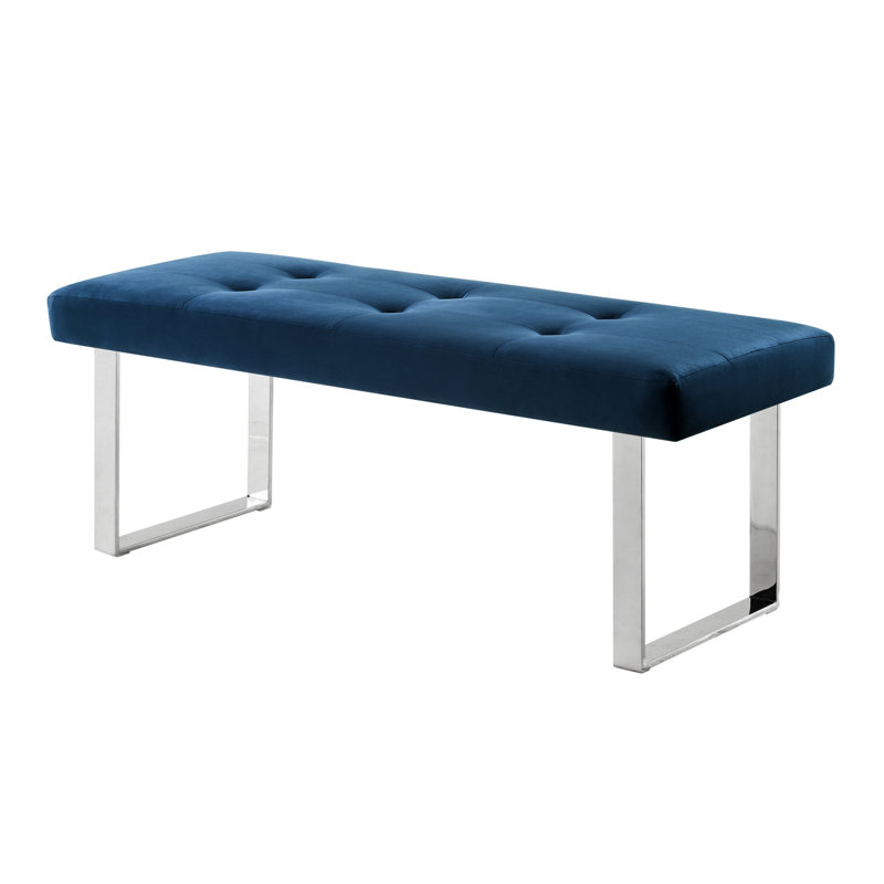 Banc en velours Bissett, Bleu marine chrome