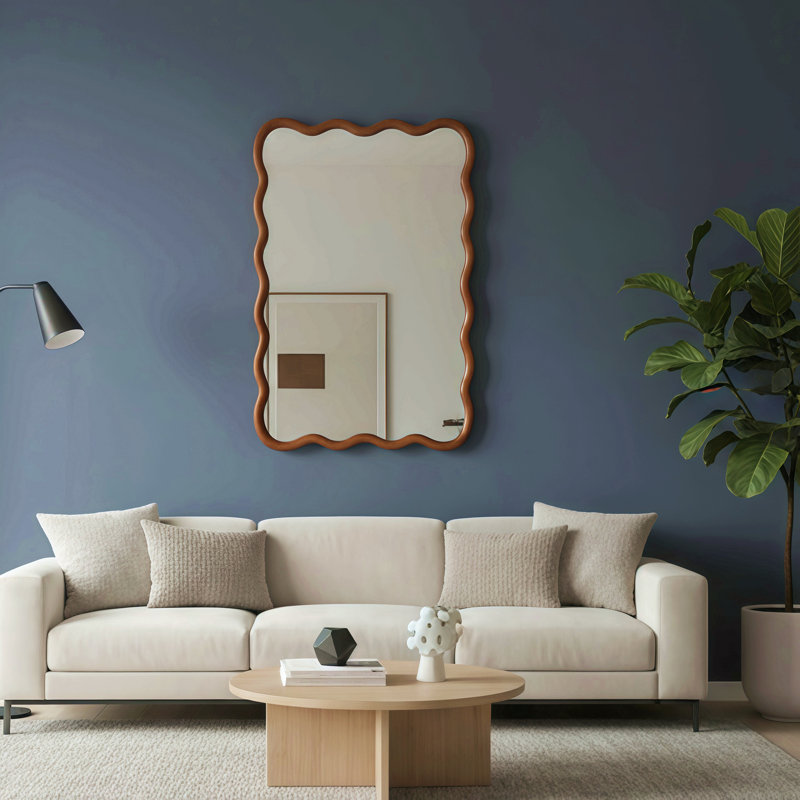 Miroir décoratif jaune-brun en bois massif rectangulaire de 20 po x 30 po pour chambre à coucher, salle de bain, salon et entrée