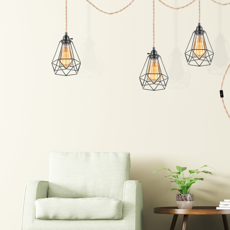 3-light Hemp Rope Light E26 Socket For Home Diy Deco