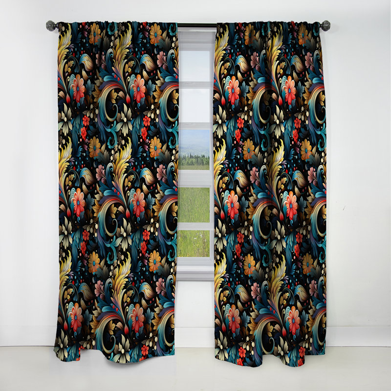 Motif moderne à motif cachemire bohème moderne I - Rideau à motif floral - Rideau occultant à motif floral - 1 panneau
