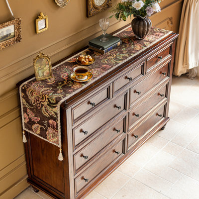 Chemin de table à manger avec broderie florale et dos antidérapant en silicone, Palmera Brown, 14 po x 90 po