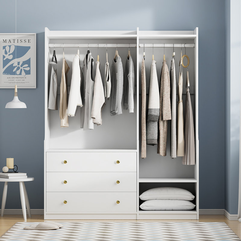 Rangement ouvert pour garde-robe en bois pour chambre à coucher, Blanc