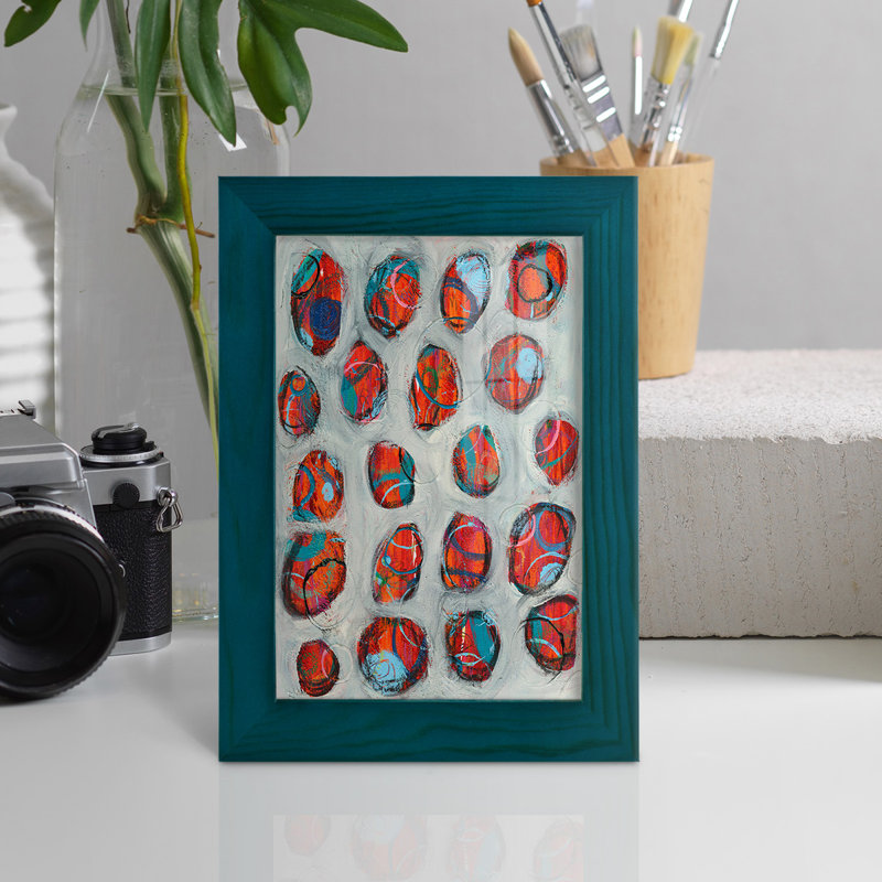 Gelson Abstract Circles I, encadré sur papier, H 6 po x l 4 po x P 1 po, Bleu