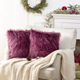 Chrismas Long Faux Fur Collection Faux Fur Reversible Throw Pillow