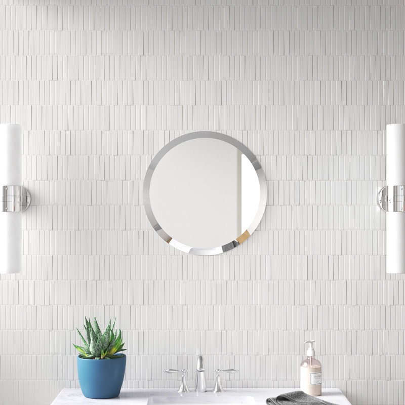 Camorah Frameless Wall-Mounted Round Beveled Bathroom Vanity Mirror, 24" H x 24" W