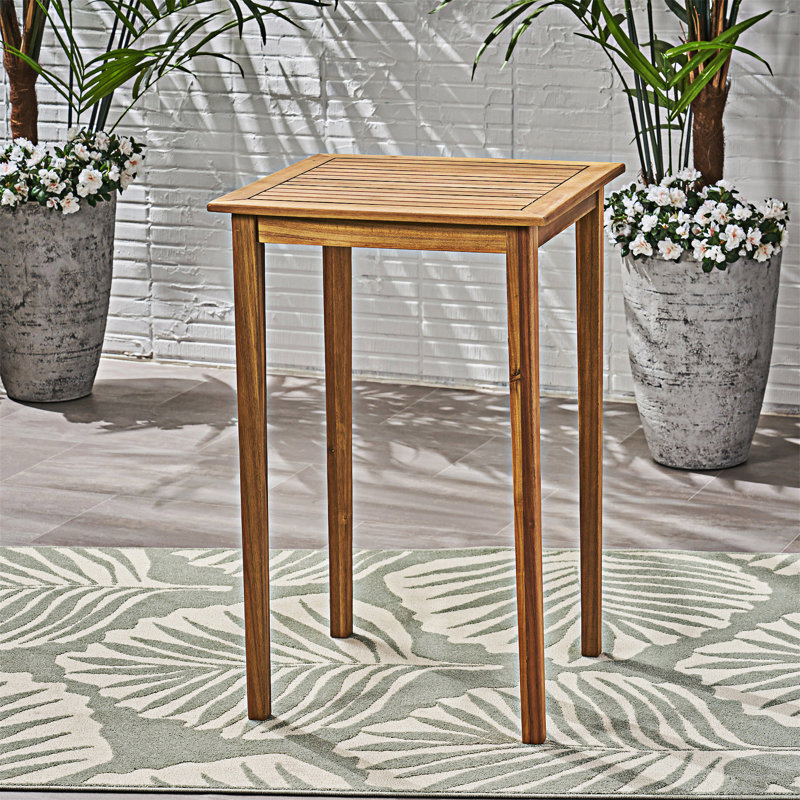 Table de bar d'extérieur carrée en bois, Teck