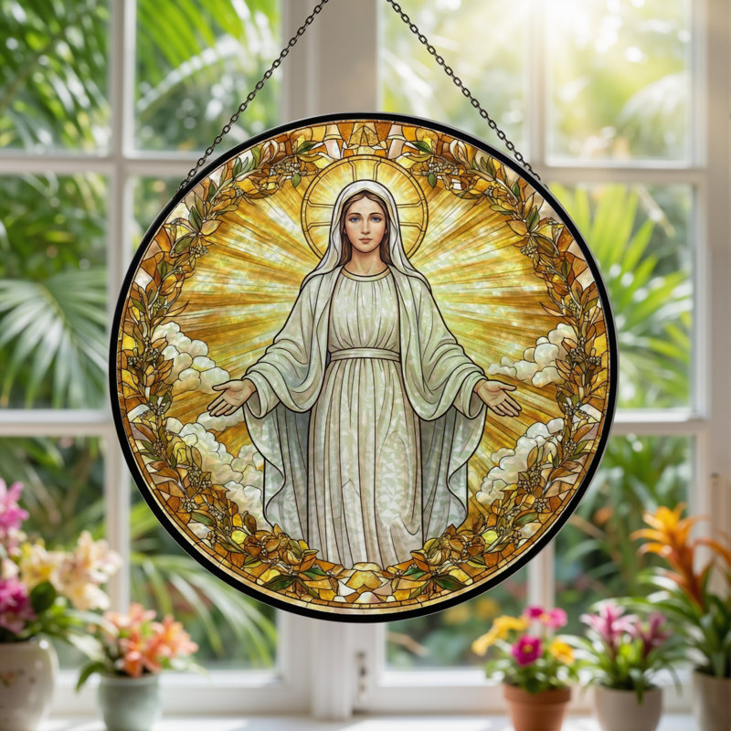 Panneau de vitrail de figure religieuse H 12 po, H 12 po